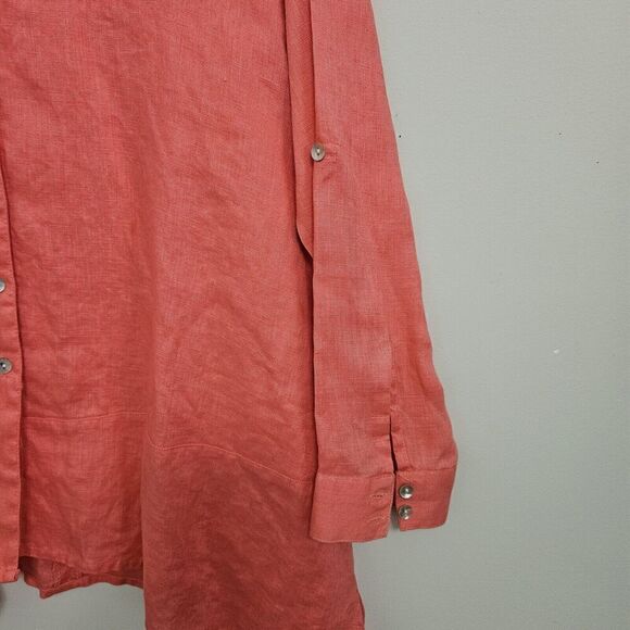 SYMPLE NYC Med-Large Shirt Tunic Blouse Top Coral Pink 100% Linen EUC - Picture 5 of 8